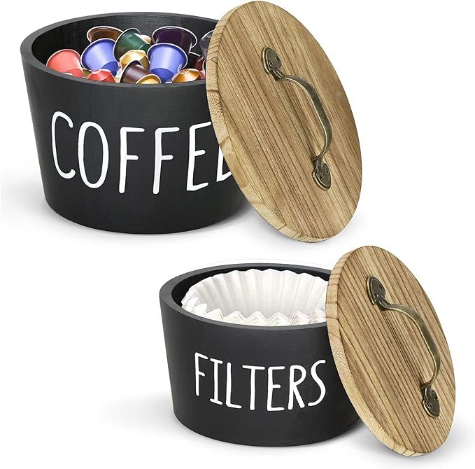 Coffee Pod Holder With Lid, Coffee Filter Holder Coffee Filter Storage Container Basket, Wood Cof... | Amazon (US)