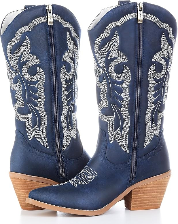 Embroidered Cowboy Boots for Women, Fashion Retro Western Pointed Toe Chunky Heel The Knee,Pull-O... | Amazon (US)