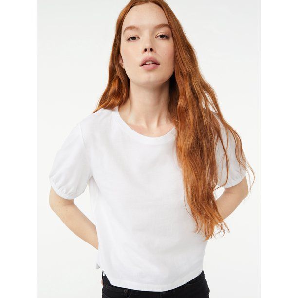 Free Assembly Women's Boxy Crop T-Shirt with Puff Sleeves - Walmart.com | Walmart (US)
