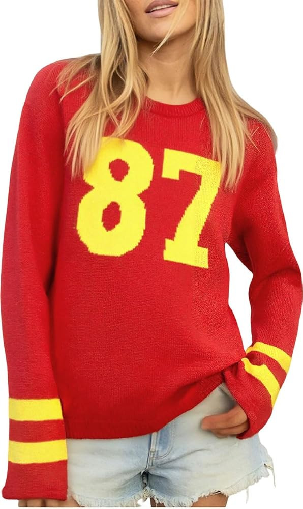 Y2k Knitted Jersey Sweater Women Number Print Long Sleeve Top Sports Style Pullover Lightweight R... | Amazon (US)