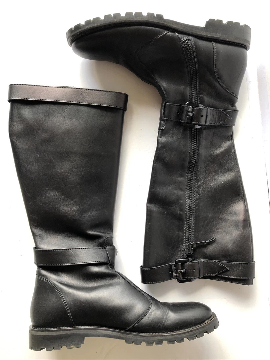 BURBERRY Ladies Knee High Long Black Leather Flat Biker Boots￼ UK Sz 7 / 40 FAB!  | eBay | eBay UK