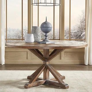 Benchwright Rustic X-base Round Pine Wood Dining Table by iNSPIRE Q Artisan - 60" - Pine Finish | Bed Bath & Beyond