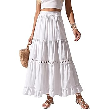 Womens Long Maxi Skirt Boho Cotton Lace Crochet Flowy A-Line High Waisted Skirts 2026 Summer Beac... | Amazon (US)