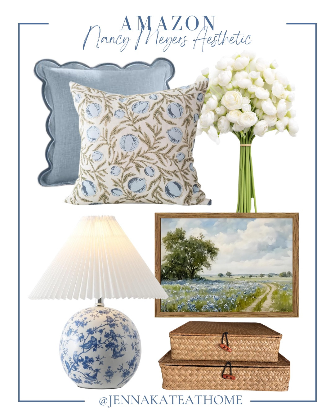 Amazon Nancy Meyers aesthetic includes decorative boxes, wall art, table lamp, throw pillows, and floral stems.

Coastal decor, home decor, looks for less

#LTKSaleAlert #LTKHome #LTKSeasonal