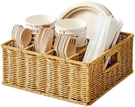 Utensil Holder for Party, Paper Plate Dispenser for Countertop, Silverware Caddy for Picnic, Cutl... | Amazon (US)