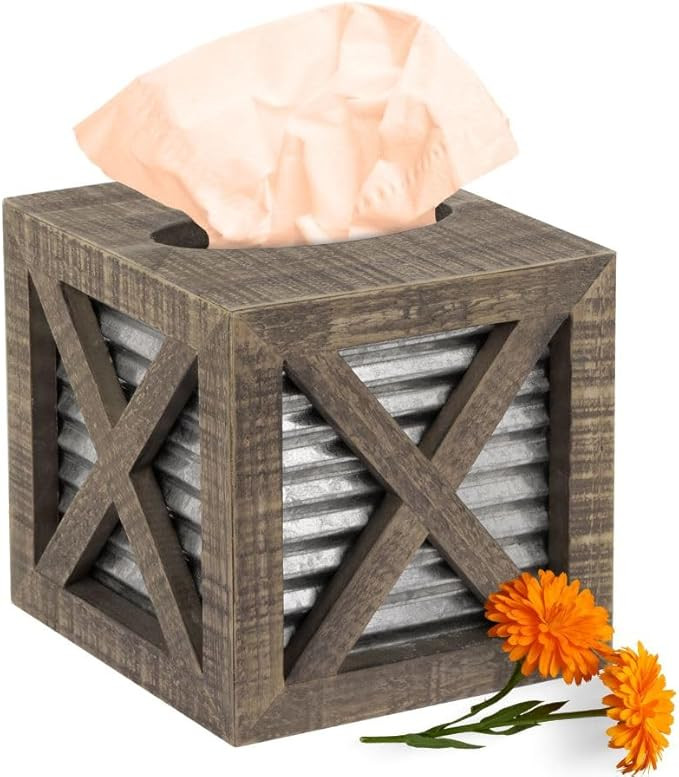 Autumn Alley Barn Door Rustic Square Farmhouse Tissue Box Cover, Farmhouse Bathroom Accessories, ... | Amazon (US)