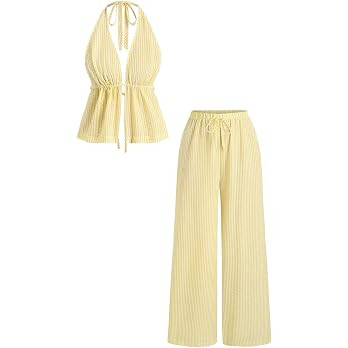 SOLY HUX Women's Summer 2 Piece Sets Striped Backless Halter Top and Pants Matching Set Beach Vac... | Amazon (US)
