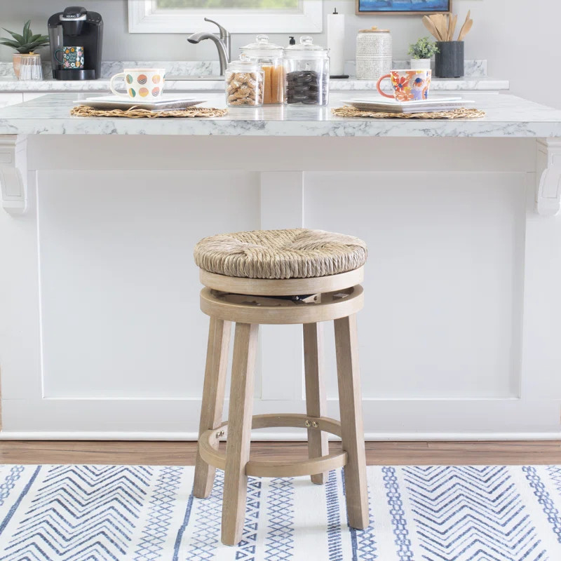 Granville Swivel Solid Wood Woven Seat Bar & Counter Stool | Wayfair North America