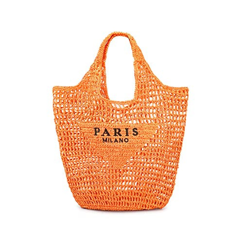 bufftieo Straw Woven Tote Bag for women,Mesh Hollow Woven Tote Bag, Beach,Hobo Women Bag,Large Shoulder Travel Tote Bag (Orange) | Amazon (US)