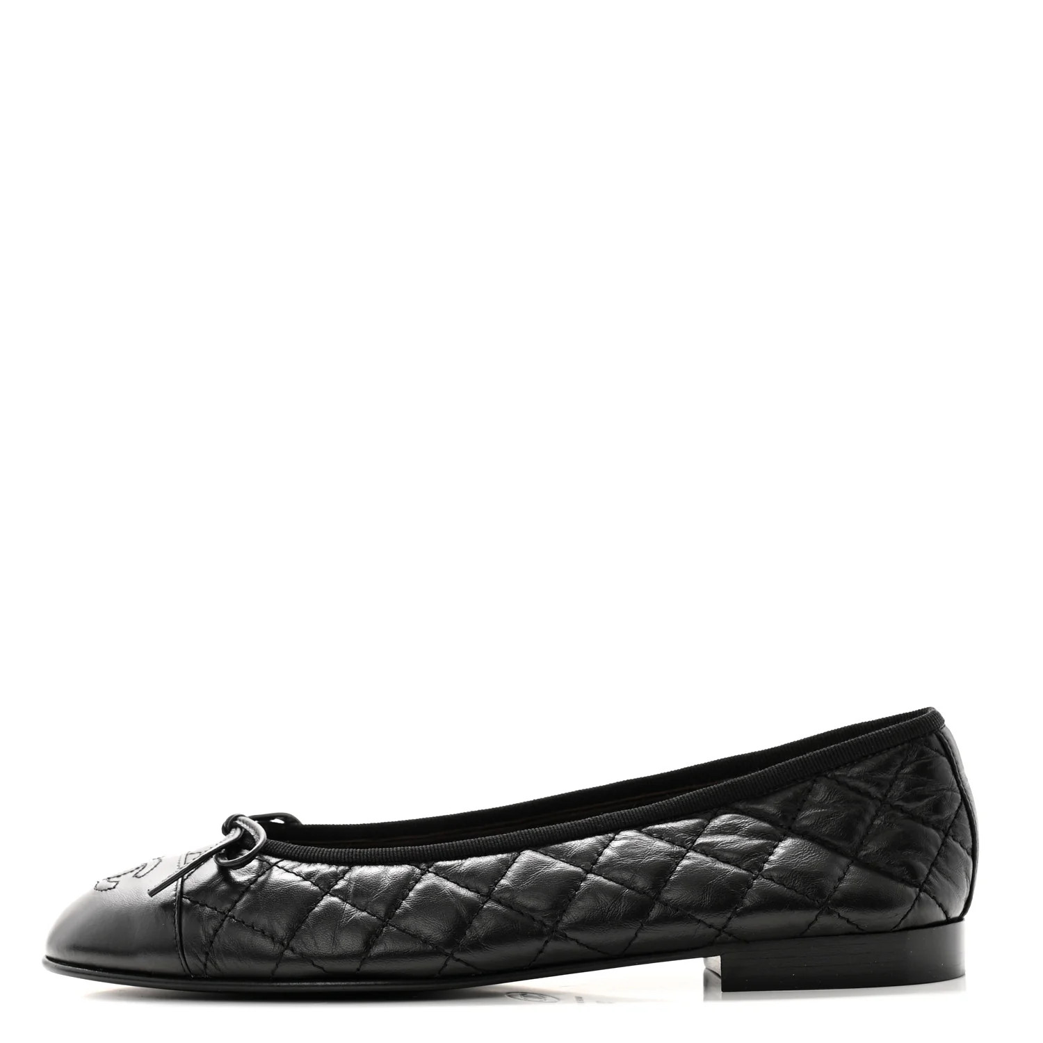 Aged Calfskin Quilted CC Cap Toe Ballerina Flats 38.5 Black | FASHIONPHILE (US)