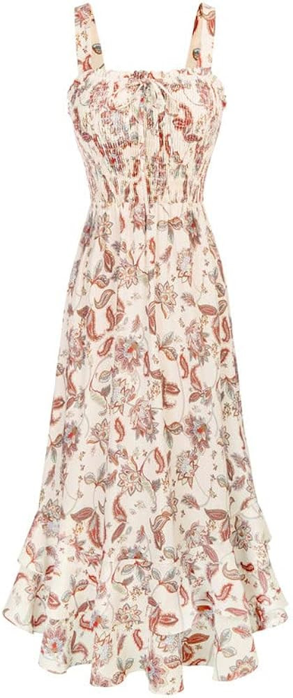 GRACE KARIN Women's 2024 Summer Floral Boho Dress Square Neck Strapped Swing A Line Beach Long Ma... | Amazon (US)