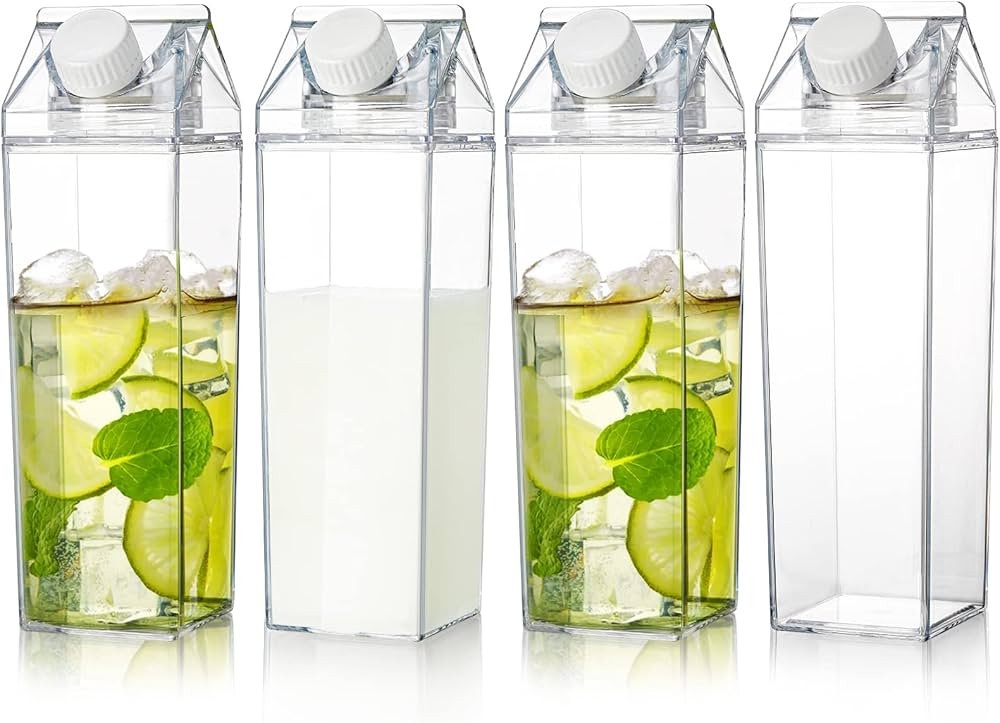 Yarlung 4 Pack Milk Carton Water Bottle, 17 Oz Clear Plastic Milk Box Portable Square Juice Bottl... | Amazon (US)