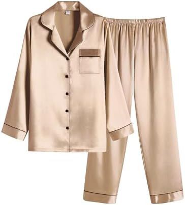 Ekouaer Women Satin Pajamas Set Classic Button Down Long Pjs Set | Amazon (US)