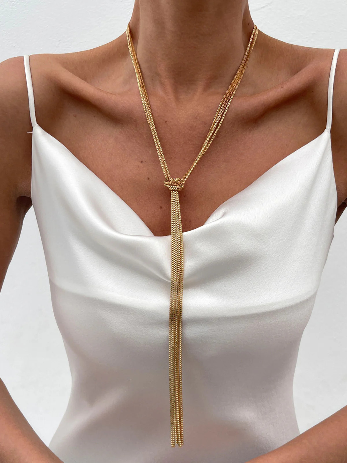 Golden Knotted Y-Shaped Necklace | Commense