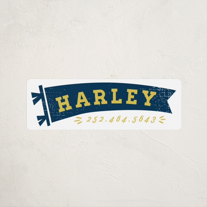 "All Star Pennant" - Customizable Custom Name Labels in Blue by Shiny Penny Studio. | Minted