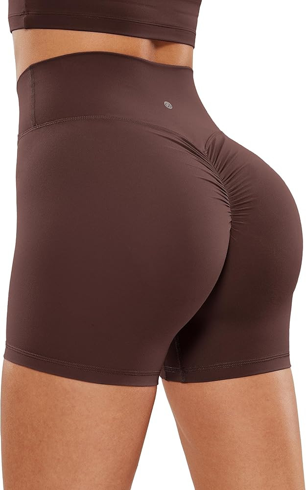 CRZ YOGA Womens Butterluxe Crossover Scrunch Butt Biker Shorts 3" / 5'' - High Waist No Front Sea... | Amazon (US)