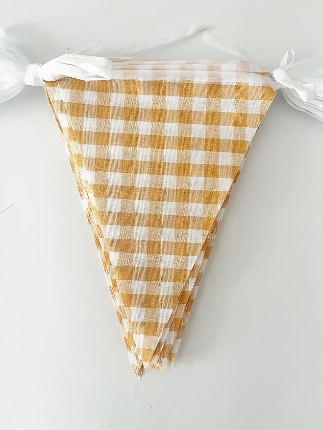 16 Meters 52ft Yellow White Cotton Checkered Banner Double Sided Fabric Gingham Pennant Bunting T... | Amazon (US)