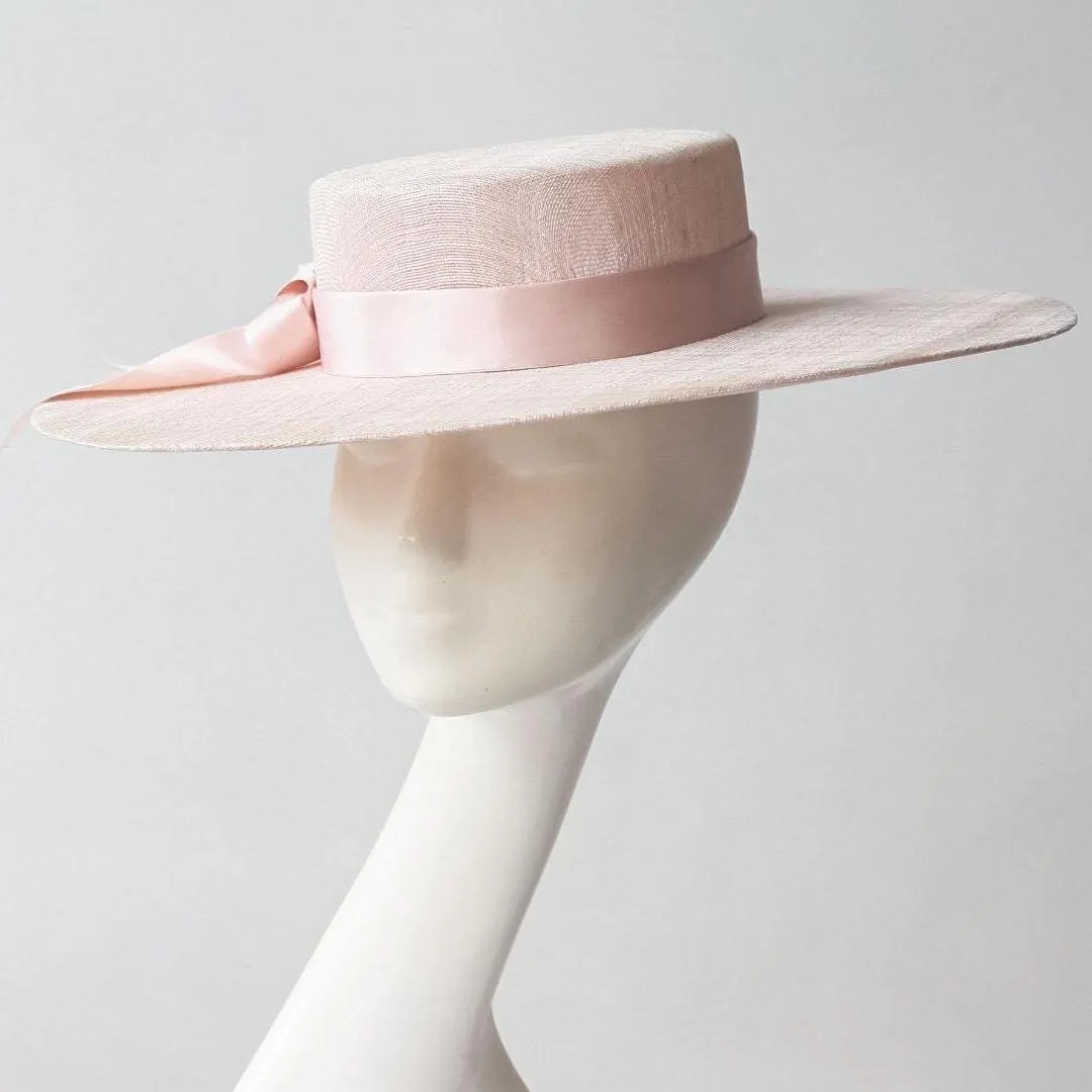 ROSALIE Pink Straw Boater Hat With Silk Ribbon, Oaks Day Races, Royal Ascot & Kentucky Derby, Oak... | Etsy (Global)