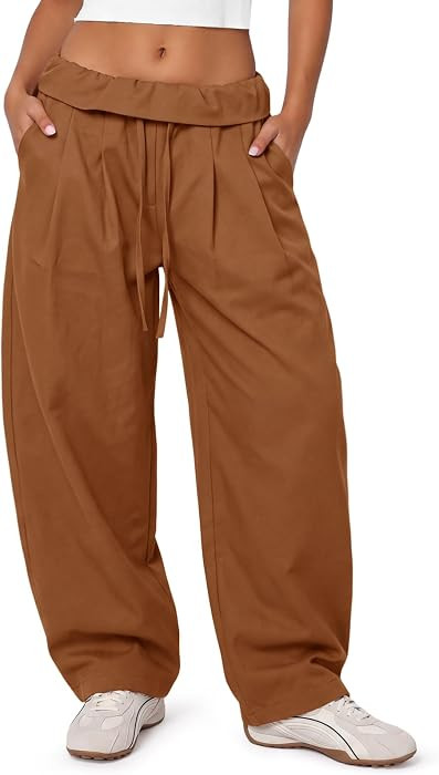 Aoysky Womens Wide Leg Balloon Pants Drawstring Hiking Barrel Trousers | Amazon (US)