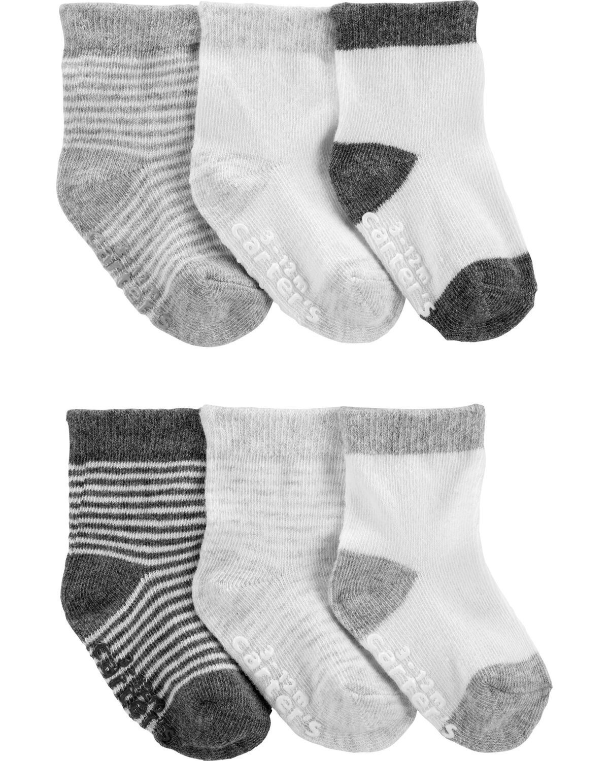 White/Grey Baby 6-Pack Booties | carters.com | Carter's