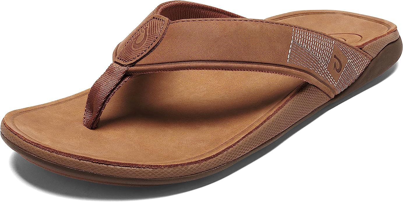 OLUKAI Tauhine Men's Beach Sandals, Quick Dry Flip-Flop Slides, Waterproof Full-Grain Leather & W... | Amazon (US)