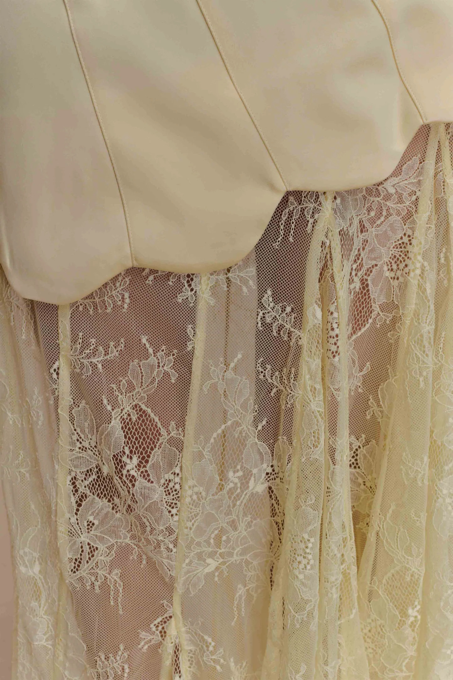 Aleena Satin And Lace Maxi Dress - Lemon | Meshki UK