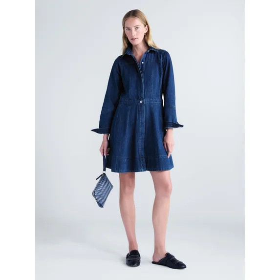 Free Assembly Women's and Women's Plus Denim Mini Shirtdress with Long Sleeves, Sizes XS-4X | Walmart (US)
