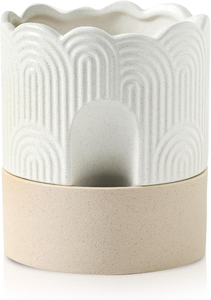 Nihow Self Watering Plant Pot: 6 Inch Ceramic Planter with Drainage Hole & Water Storage Plus - R... | Amazon (US)