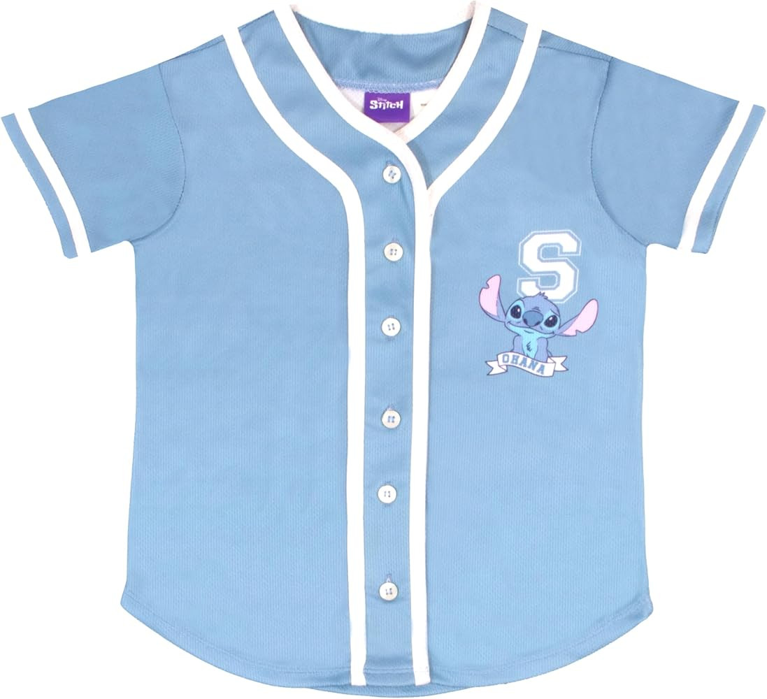 Disney Lilo & Stitch Girls Baseball Jersey Button Down Shirt for Big and Little Kid Polyester Spo... | Amazon (US)