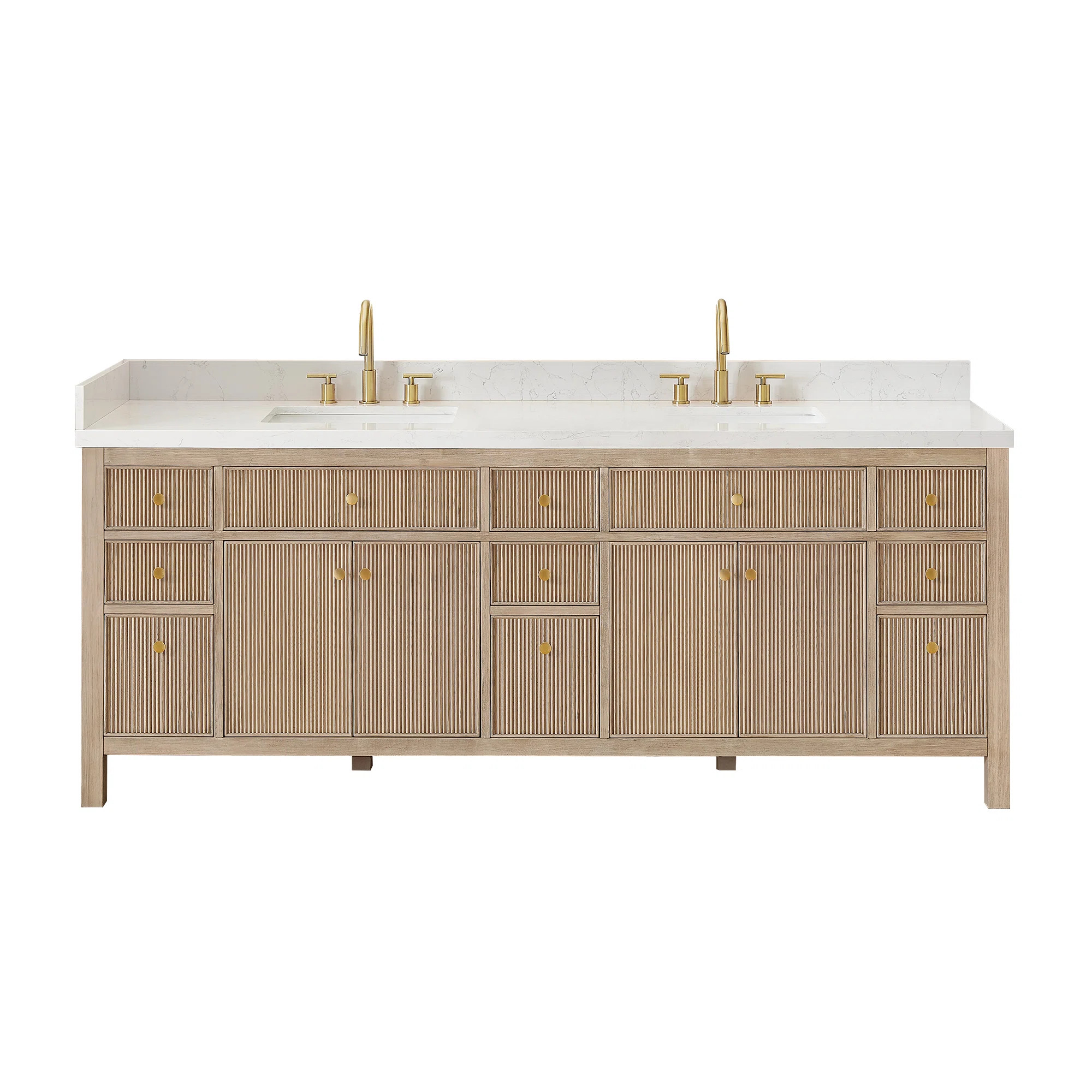 Lala 84" Double Bathroom Vanity with Grain White Engineered Stone Countertop without Mirror | Wayfair North America