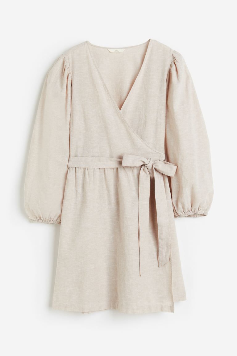 Linen-blend Wrap Dress - Light beige - Ladies | H&M US | H&M (US + CA)