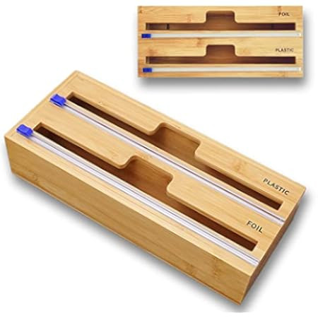 2 in 1 Bamboo Wrap Dispenser with Cutter, Aluminum Foil/Plastic Wrap Dispenser for Kitchen Drawer... | Amazon (US)