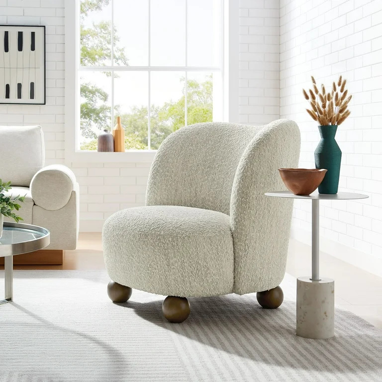 Modway Monroe Boucle Fabric Accent Chair in Pearl Walnut | Walmart (US)
