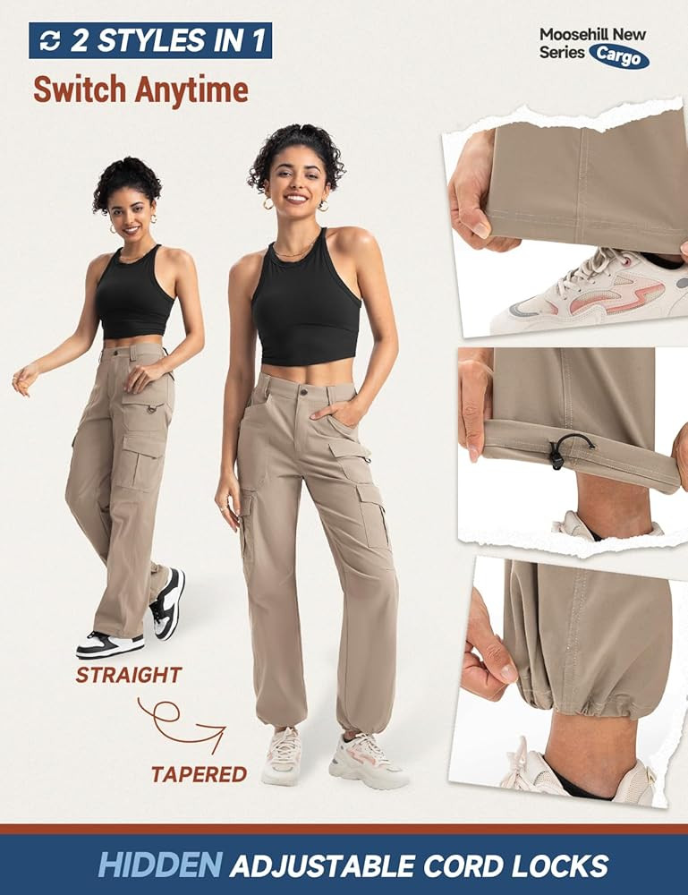 Moosehill Women's-Cargo-Hiking-Pants-High-Waisted Wide Leg Water Resistance Lightweight Stretch f... | Amazon (US)