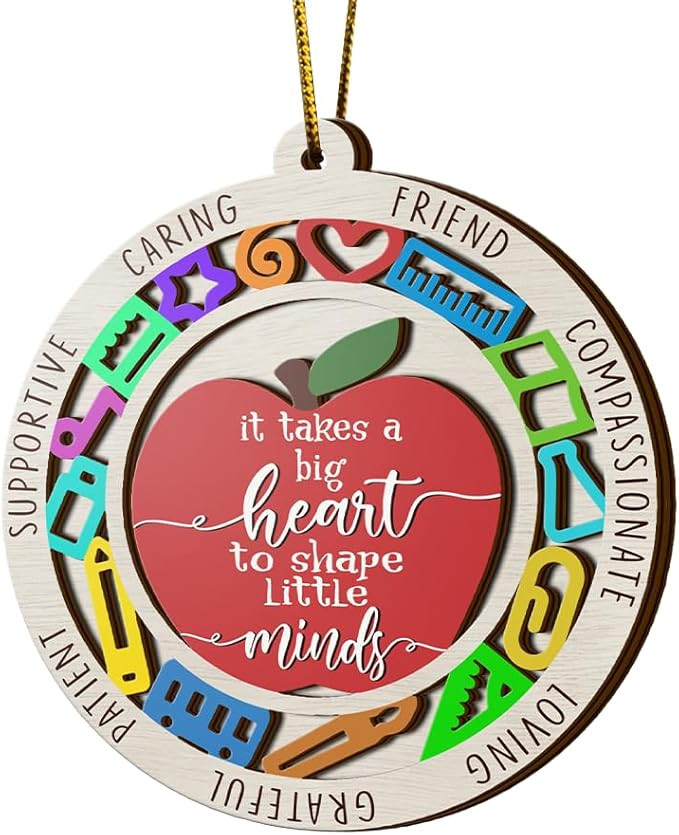 Best Teacher Christmas Ornament 2024, Teacher Appreciation Gifts for Women, 2 Layer Wooden Christ... | Amazon (US)