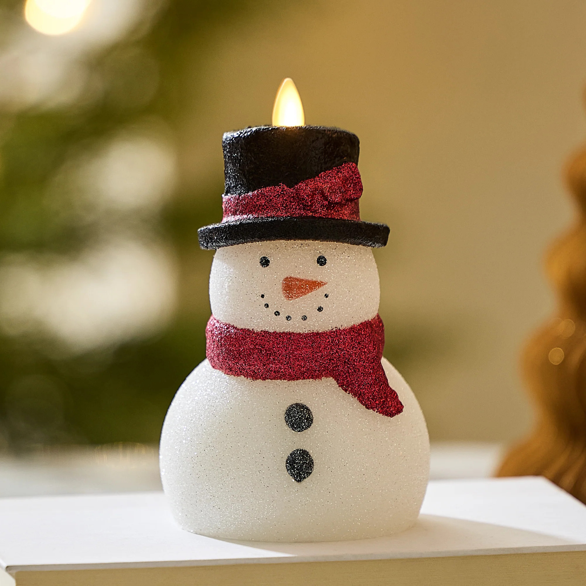 White Glitter Flameless Candle Snowgirl | Luminara
