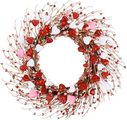 ANVAVO Valentine’s Day Wreath 18 Inches Red Pink and White Heart Berries Artificial Round Wreat... | Amazon (US)