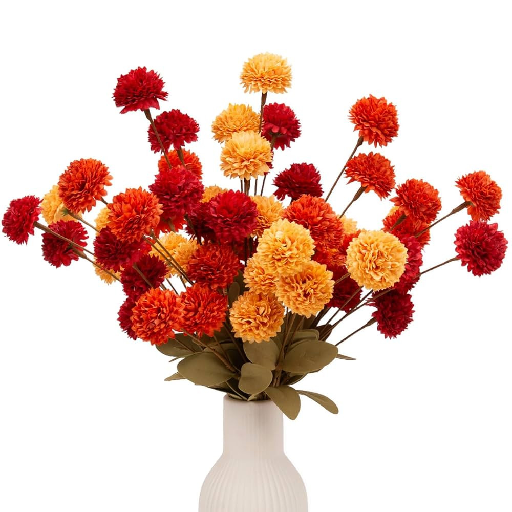 12 Pcs 20" Faux Kiku Flowers Fall Flowers Artificial for Decoration Burnt Orange Autumn Floral St... | Amazon (US)
