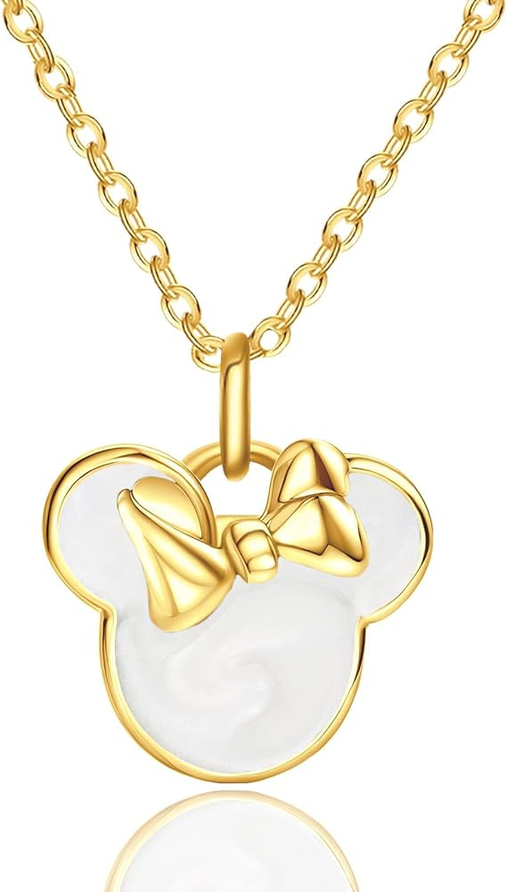 S925 Sterling Silver Plated Gold Sweet Mouse Necklace With Bow White Dropper Cute Mouse Animal Ex... | Amazon (US)