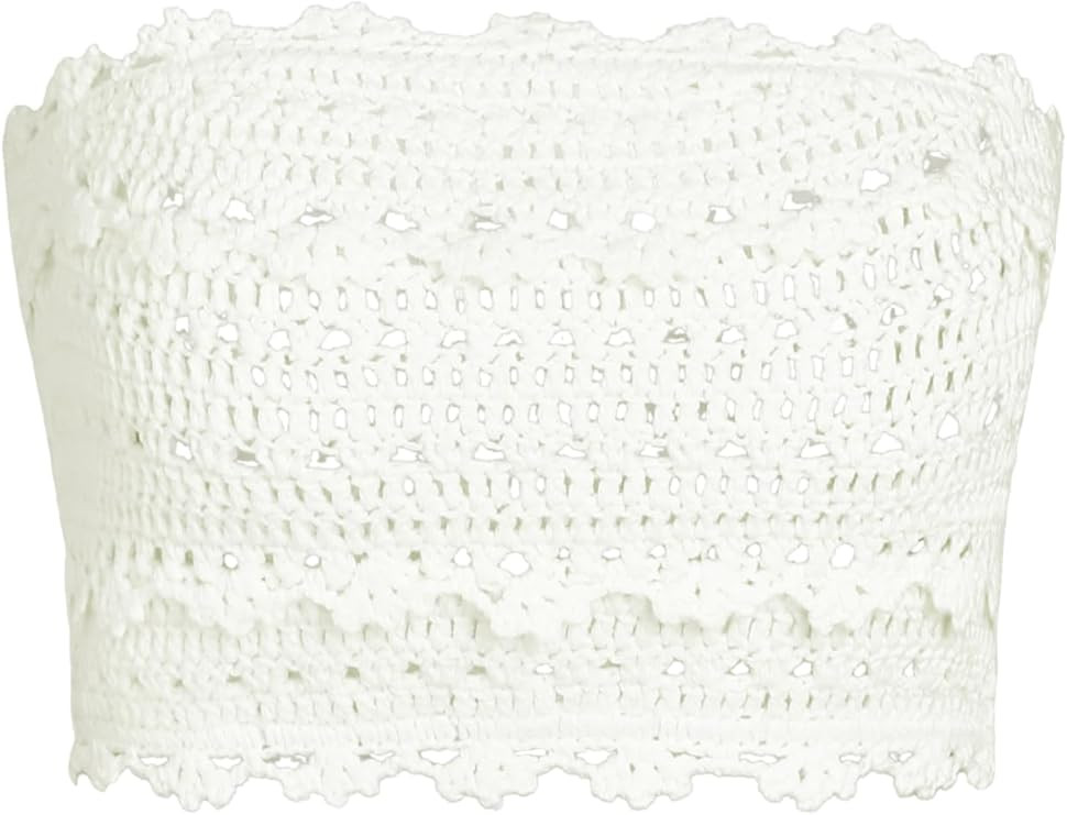 CIDER Santorini Beach Vacation Hollow Out Knitted Crop Tube Top | Amazon (US)