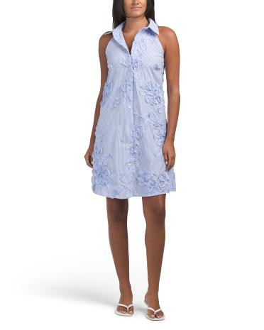 Made In Italy Sleeveless Striped Embroidered Mini Dress | TJ Maxx