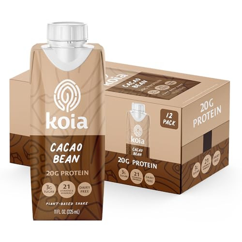 Koia - Plant Based Protein Shake - Cacao Bean - 20g Protein, 3g Sugar, 6g Prebiotic Fiber, 21 Vitamins & Minerals - Dairy Free, Soy Free, Non GMO - Meal Replacement Drinks - 11 fl oz, 12 Bottles | Amazon (US)