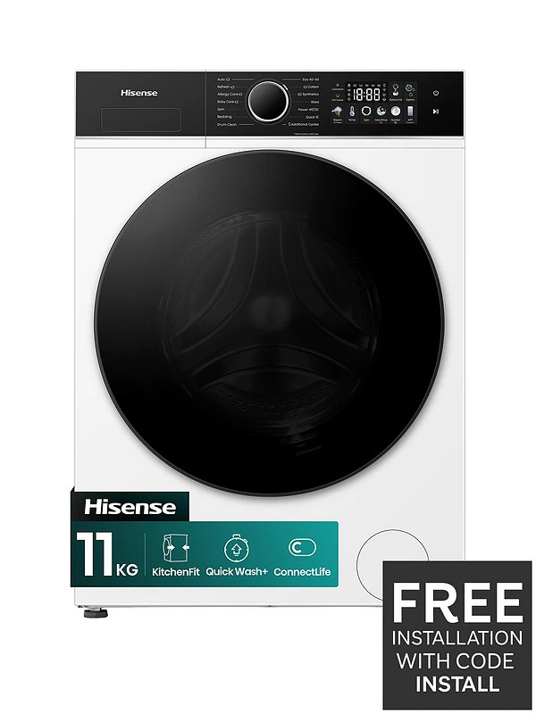 Hisense KitchenFit 3i Series WF3I1143BWL WiFi-enabled 11kg, 1400 Spin Washing Machine - White - A... | Very (UK)
