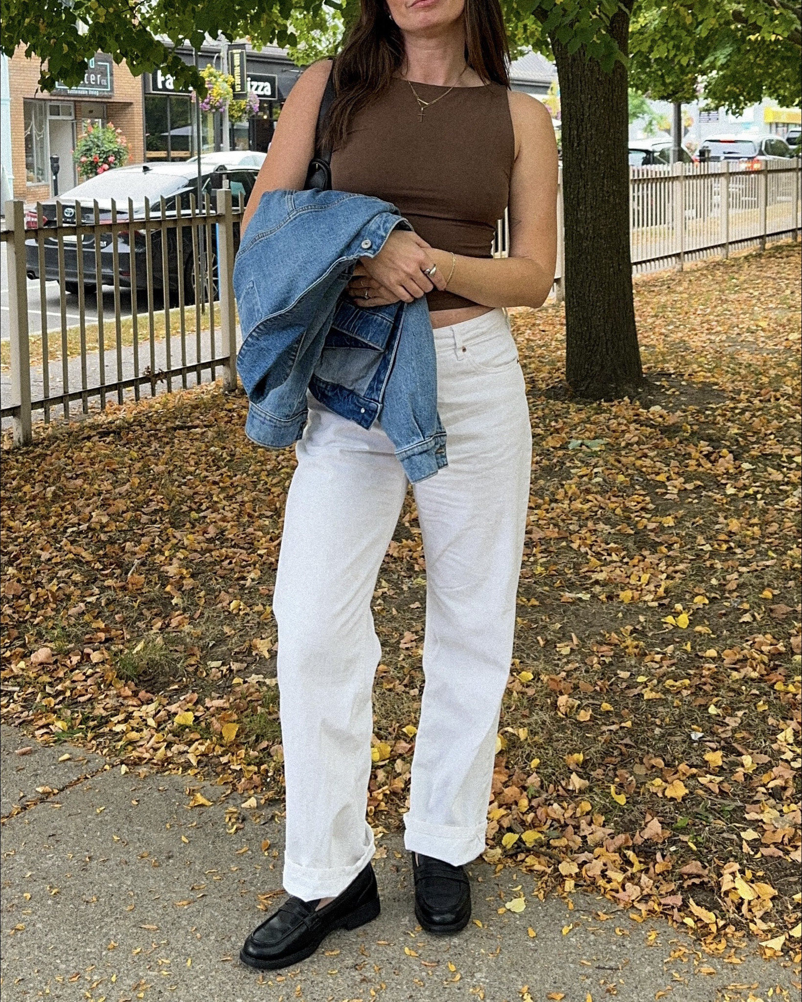 fall outfits, early fall outfit idea, fall capsule wardrobe styling, loafers styling, white jeans, denim jacket, lorelai gilmore outfit, gilmore girls aesthetic, boatneck top

#LTKautumn #LTKcanada #LTKstyletip