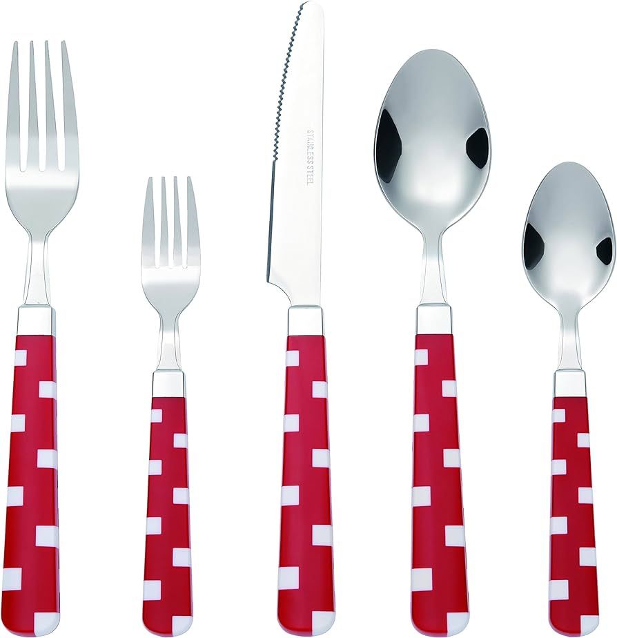 Bon Fusion 20-Piece Stainless Steel Flatware Silverware Cutlery Set - Red, Include Knife/Fork/Spo... | Amazon (US)