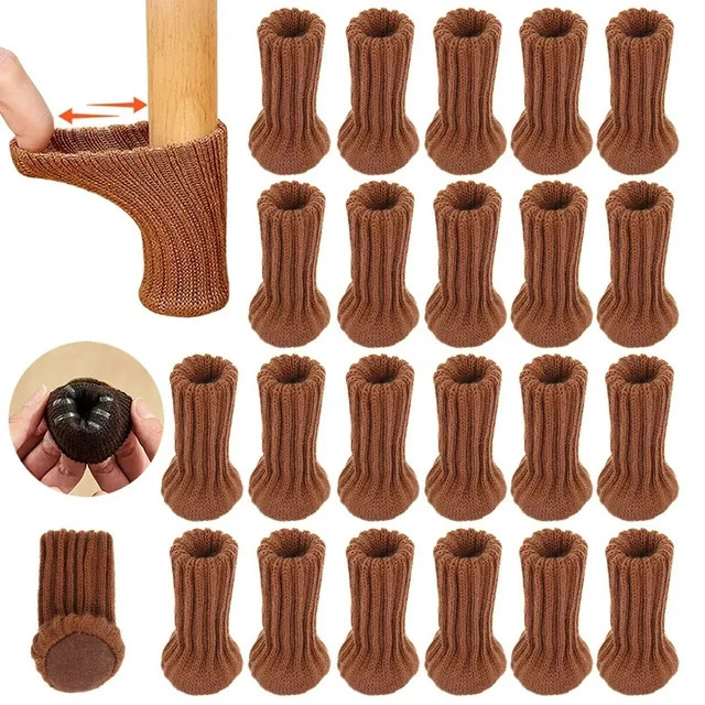 24 PCs Knitted Chair Leg Protectors for Hardwood Floors, Double Thickness Built-in Silicone Non-s... | Walmart (US)