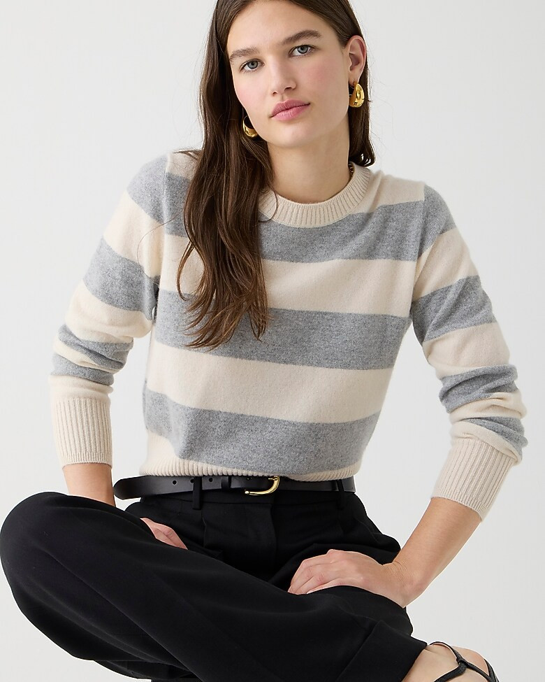 Cashmere shrunken crewneck sweater in rugby stripe | J. Crew US