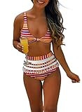 Dokotoo Womens Athletic Vintage Beach Striped Cute Straps Push Up Padded High Waist Bikini Set Two P | Amazon (US)