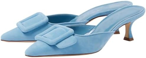 Mules for Women,Axellion Women's Buckle Heeled Mules Pointed Toe Kitten Heels Suede Slip On Backl... | Amazon (US)