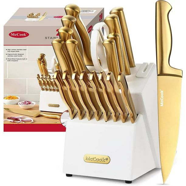 McCook MC69G Kitchen Knife Sets With White Block,20 Pieces Luxury Golden Titanium Knife Block Set... | Walmart (US)